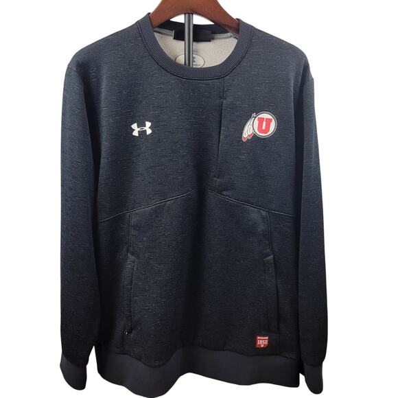 Utah‎ Utes Under Armour Gray Sweater Large Utes Logo Hidden Zippers Lightweight - Picture 1 of 6
